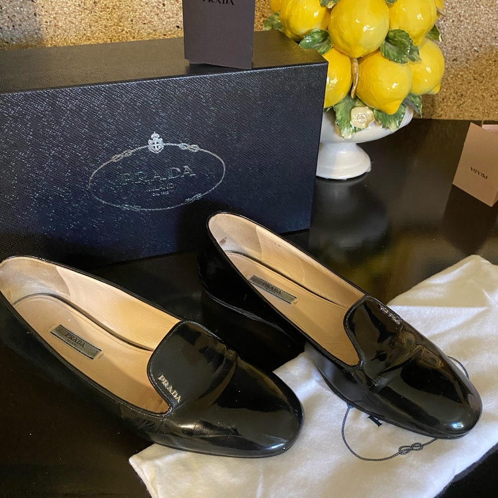 Prada black patent leather flats